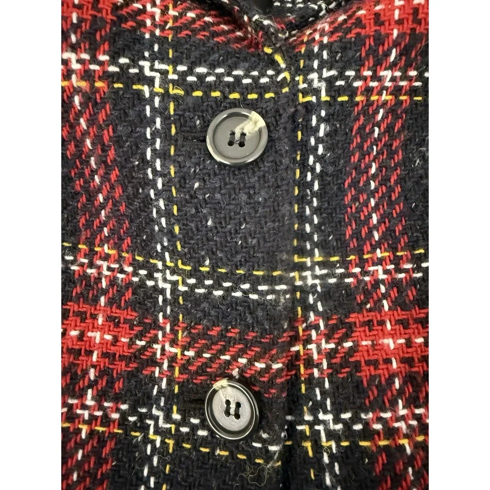 Talbots Aberdeen Plaid Tweed Wool Blend Black‎ Red Blazer Womens Size 12P Petite